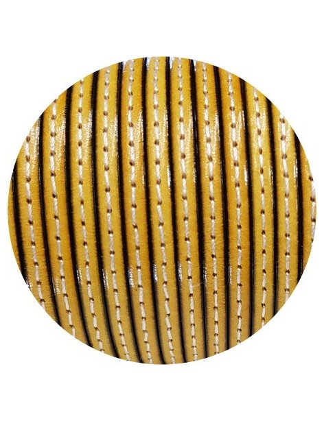 Cuir plat de 5mm jaune soutenu couture blanche vendu au mètre-Premium