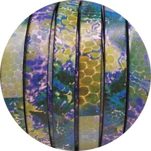 Cuir plat 10mm fantaisie imprimé serpent bleu vert violet en vente au cm