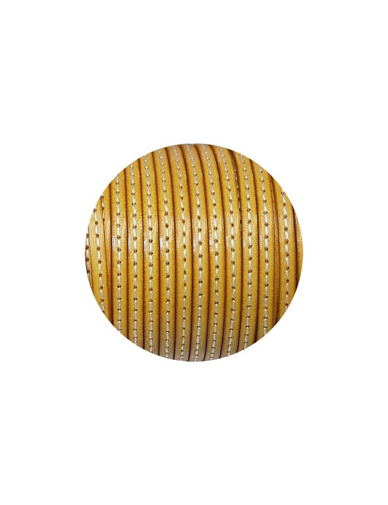 Cuir plat de 5mm jaune chaud couture blanche en vente au cm-Premium