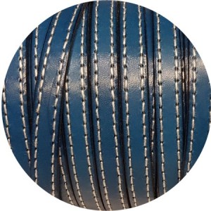 Cordon de cuir plat 10mm x 2mm bleu atoll coutures-vente au cm