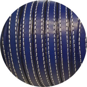 Cordon de cuir plat 10mm x 2mm bleu électrique coutures-vente au cm