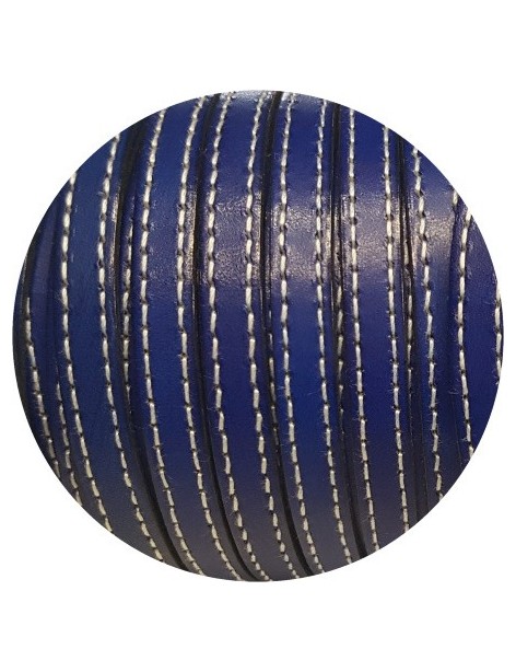 Cordon de cuir plat 10mm x 2mm bleu électrique coutures-vente au cm