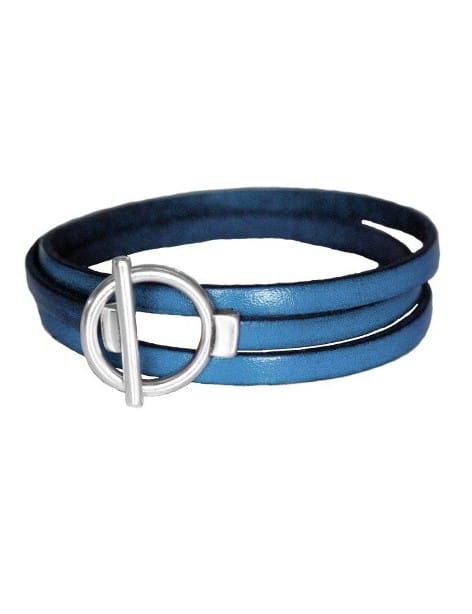 Bracelet triple tour en kit de 5mm de large bleu atoll et argent