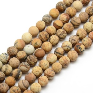 Fil de 90 perles ronde jaspe aspect mat de 4mm beiges marrons
