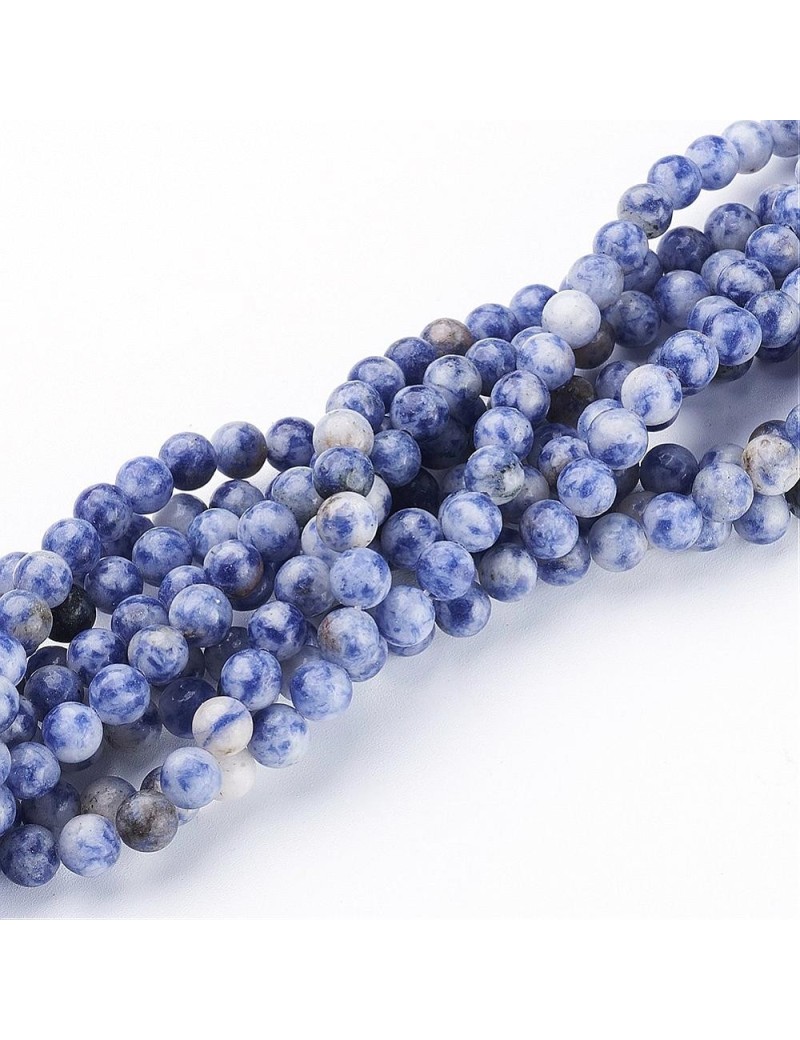 Fil de 60 perles rondes jaspe de 6mm tons bleus