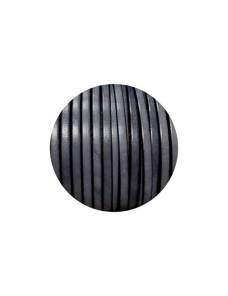 Cordon de cuir plat 5mm x 2mm de couleur gris foncé marbré vendu au cm
