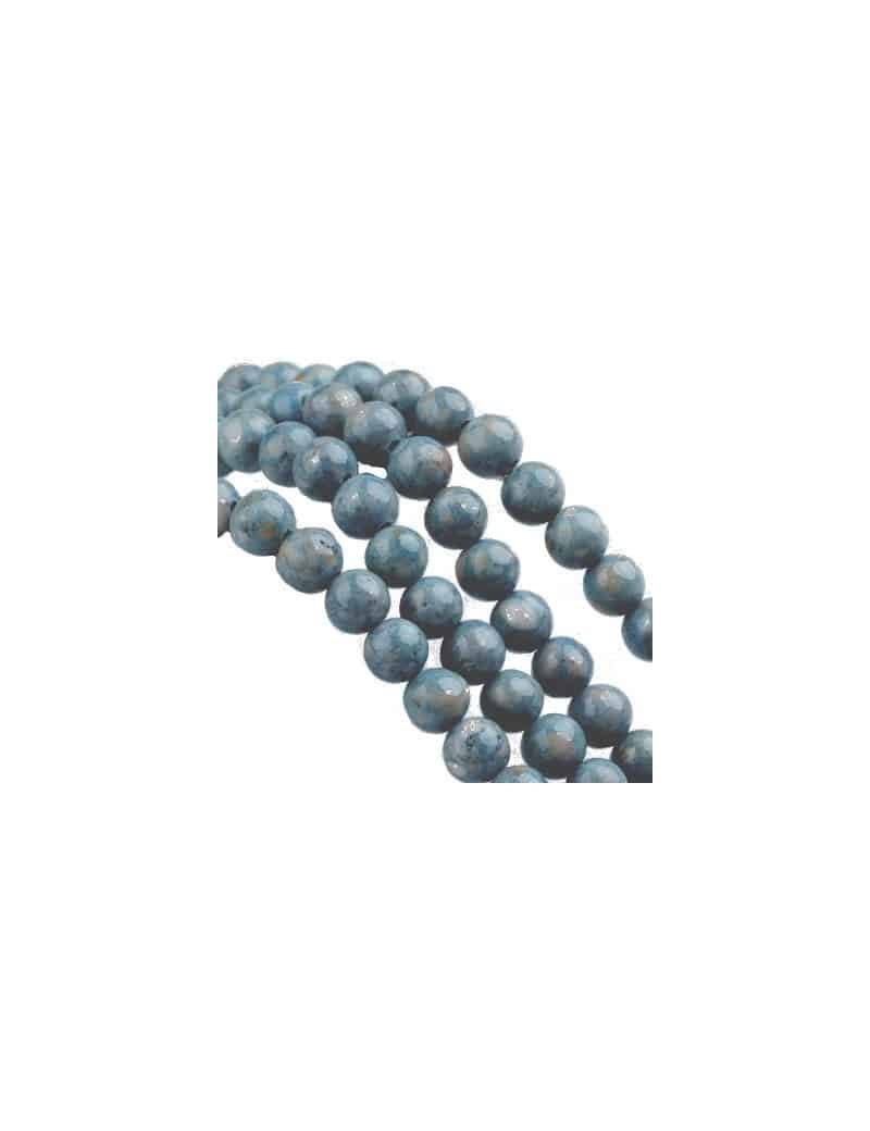 Fil de 90 perles en pierre fossile bleue de 4mm