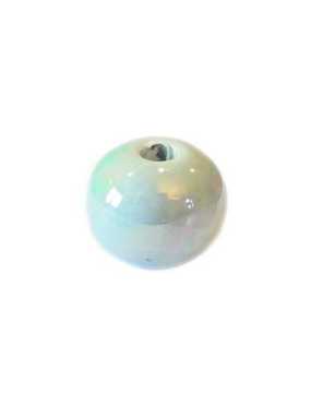 Perle boule de 16mm en céramique vert pastel nacré