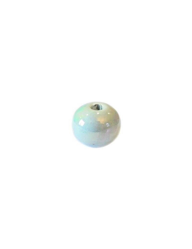 Perle boule de 16mm en céramique vert pastel nacré