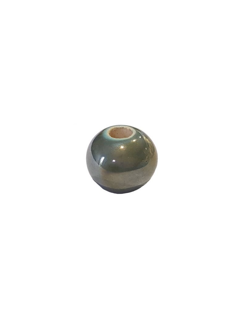 Perle boule de 16mm en céramique vert nacré