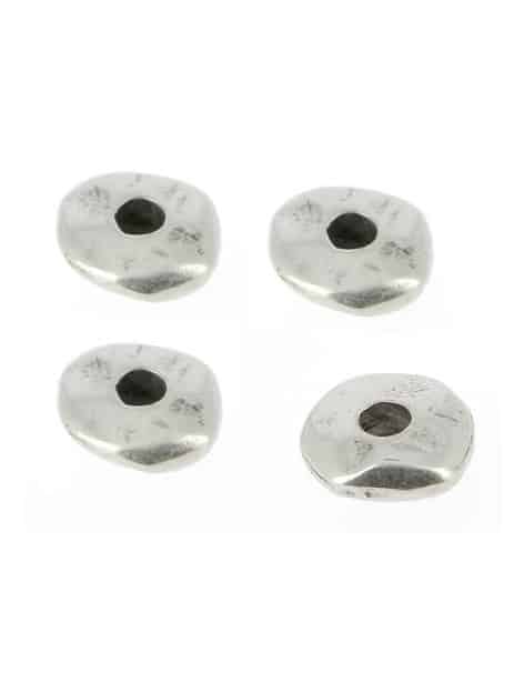 Perle rondelle irrégulière avec un trou de 3mm en métal placage argent