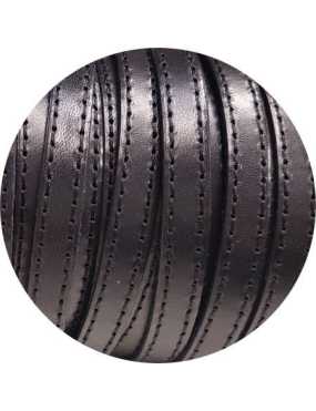 Cordon de cuir plat 10mm noir coutures noires-vente au cm-Premium