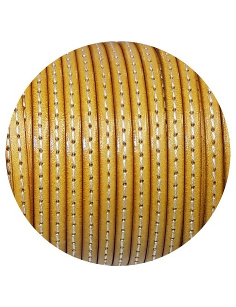 Cuir plat de 5mm jaune chaud couture blanche vendu au mètre-Premium