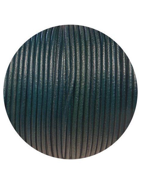 Cuir rond bleu turquoise très foncé marbré-2mm-Espagne-Premium