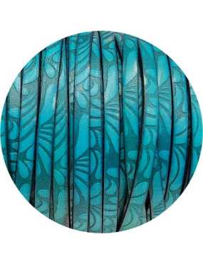 Cuir plat de 5mm fantaisie avec relief floral bleu turquoise en vente au cm