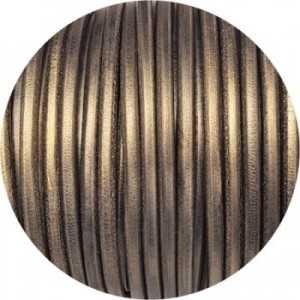 Lacet de cuir rond bronze clair métallique de 5mm-Espagne