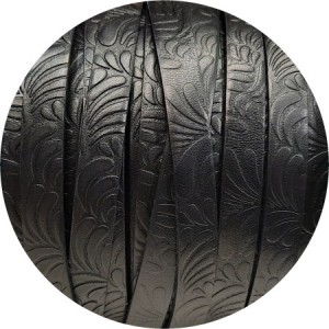 Cuir plat de 10mm fantaisie avec relief floral noir en vente au cm