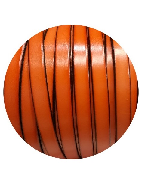Cordon de cuir plat 10mm x 2mm de couleur orange-vente au cm