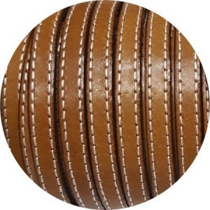 Cordon de cuir plat 10mm x 2mm marron camel coutures-vente au cm