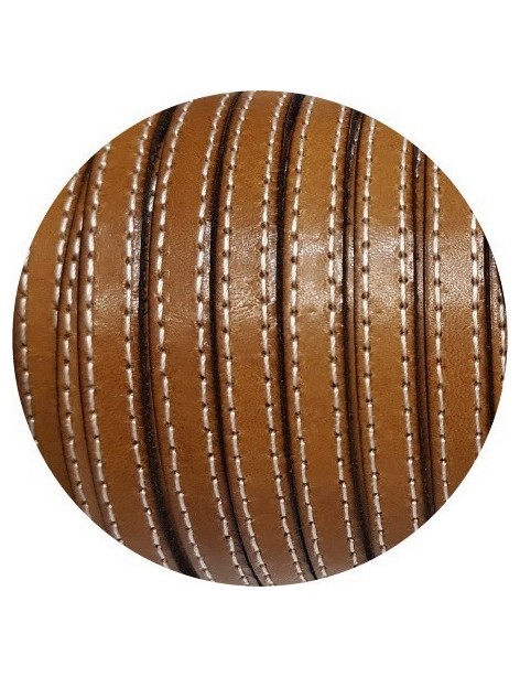 Cordon de cuir plat 10mm x 2mm marron camel coutures-vente au cm