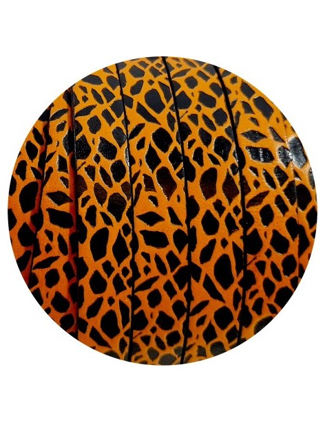 Cuir plat de 10mm fantaisie noir avec relief orange en vente au cm
