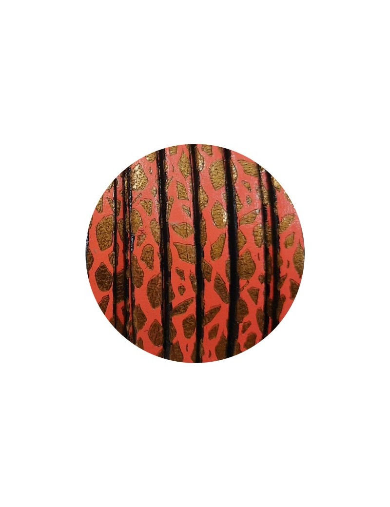 Cuir plat de 5mm fantaisie corail avec motifs bronze en vente au cm