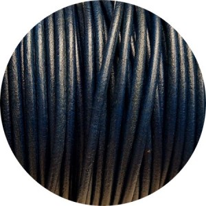 Cordon de cuir rond bleu navy-3mm-Espagne
