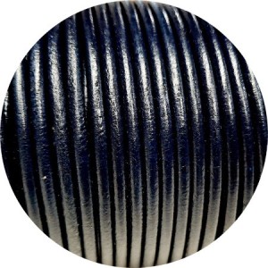 Cordon de cuir rond bleu nuit-3mm-Espagne