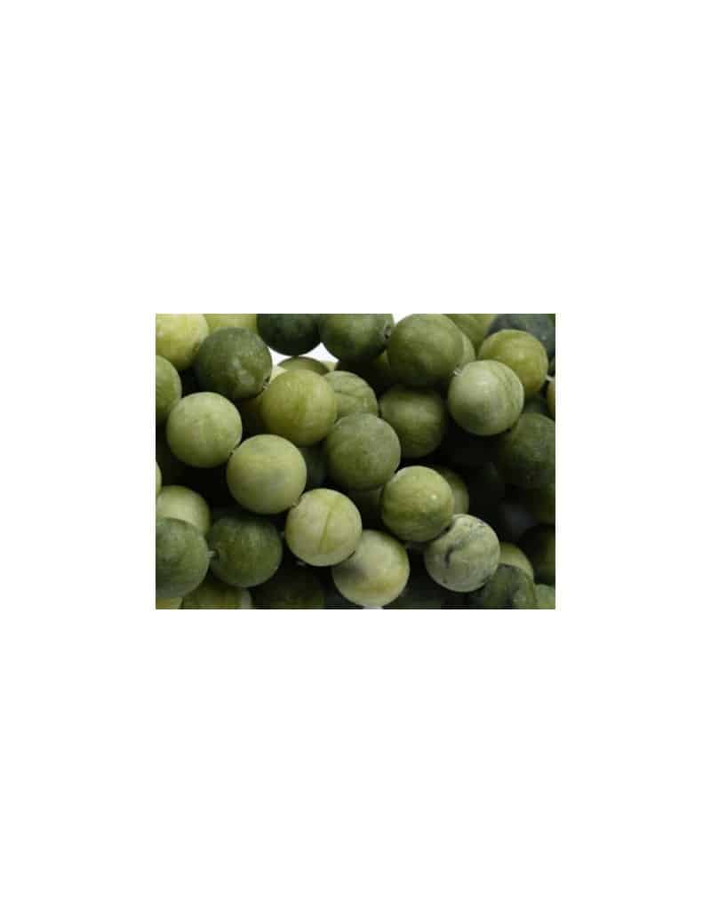 Fil de 60 perles rondes jade de Taiwan de 6mm tons verts effet givré