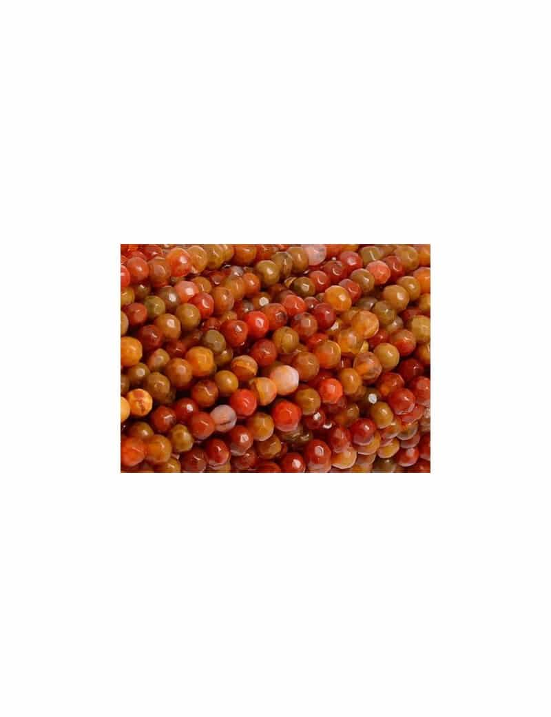 Fil de 90 perles rondes de 4mm à facettes en agate orange foncé