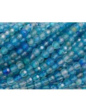 Fil de 90 perles rondes de 4mm à facettes en agate bleue