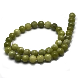 Fil de 38 perles rondes jade de Taiwan de 10mm tons verts
