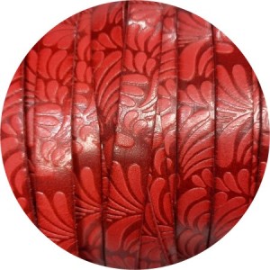 Cuir plat de 10mm fantaisie avec relief floral rouge flamme en vente au cm