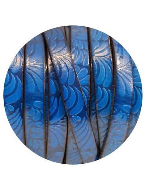 Cuir plat de 10mm fantaisie avec relief floral bleu vif en vente au cm
