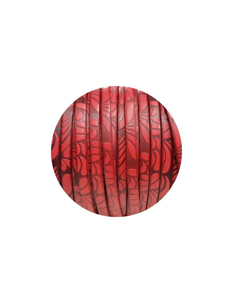 Cuir plat de 5mm fantaisie avec relief floral rouge cardinal en vente au cm