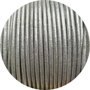 Cordon de cuir rond couleur argent vieilli-3mm-Espagne