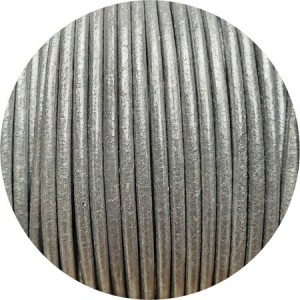 Cordon de cuir rond couleur argent-3mm-Espagne-Premium