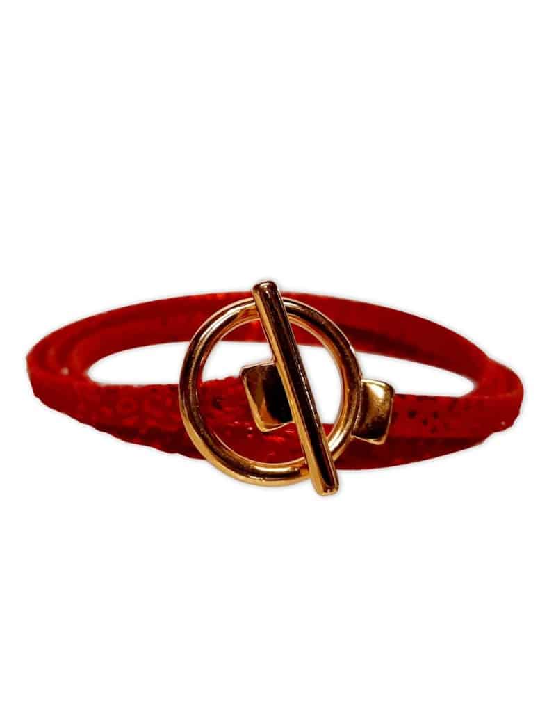 Bracelet triple tour en kit de 5mm de large avec bride fauve rouge cerise et doré