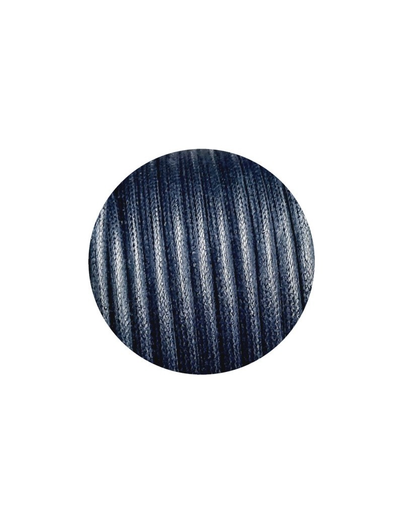 Cordon de coton cire rond de 5mm bleu marine-Italie
