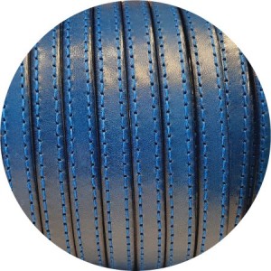 Cuir plat 10mm bleu nuit coutures au ton vendu au mètre-Premium
