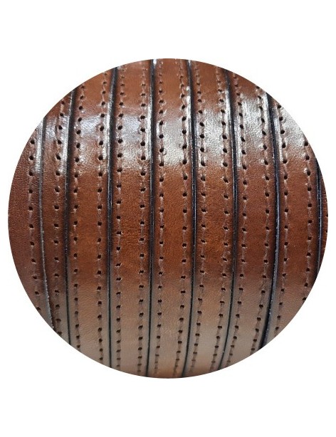 Cuir plat de 10mm marron marbré coutures marron vendu au mètre-Premium