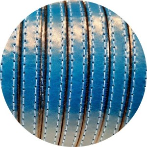 Cuir plat de 10mm space blue coutures au ton en vendu au mètre-Premium
