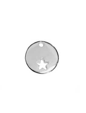 Breloque ronde lisse de 16mm avec étoile plaquée argent 10 microns