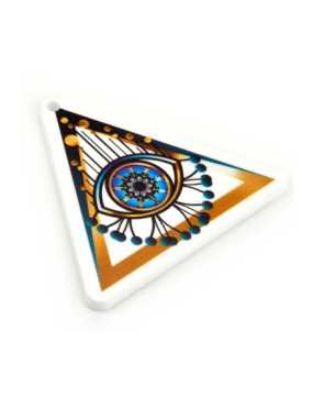 Plaque plexi acrylique triangulaire blanche et bleue avec œil peint