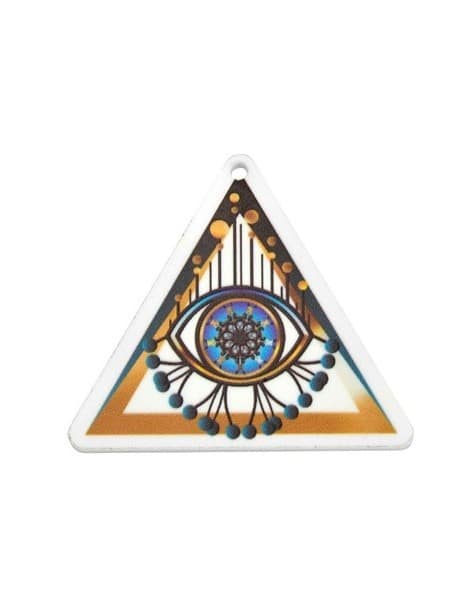 Plaque plexi acrylique triangulaire blanche et bleue avec œil peint