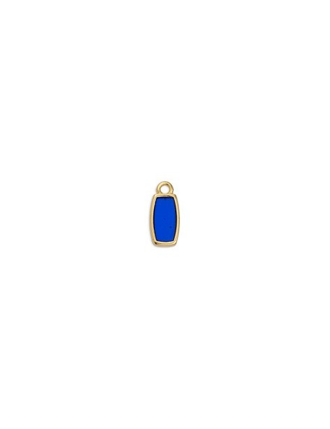 Pampille rectangle de 14mm en métal couleur or, émaillé transparent bleu cobalt