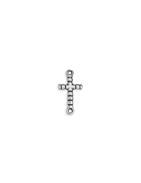 Intercalaire croix rainurée de 22mm en métal placage argent