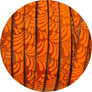 Cuir plat de 10mm fantaisie avec relief floral orange en vente au cm