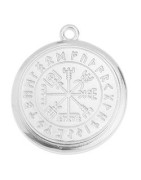 Boussole viking de  33mm en métal plaqué argent 10microns blanc brillant
