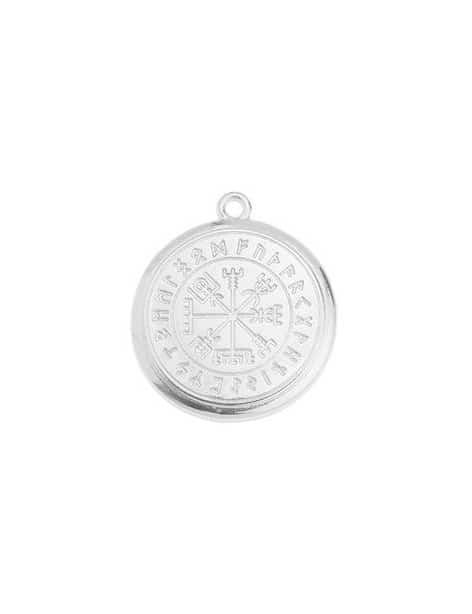 Boussole viking de 33mm en métal plaqué argent 10microns blanc brillant Boussole viking de 33mm en métal plaqué argent 10microns blanc brillant